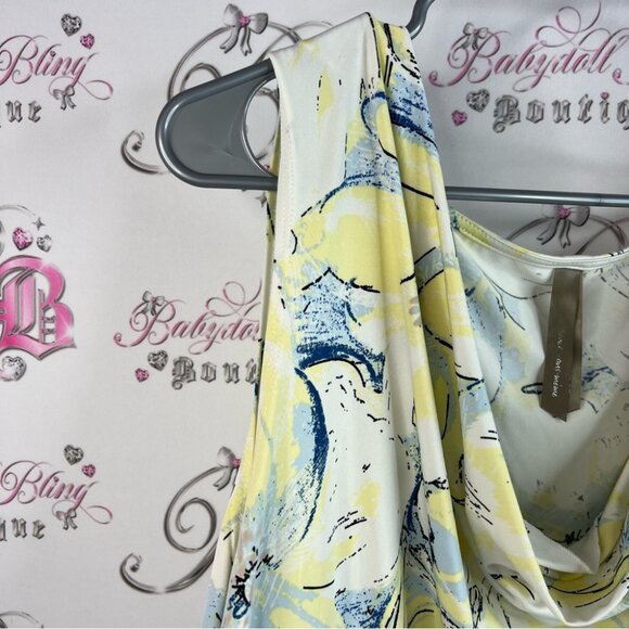 Be true to you tank top flowy Chic Floral Cowl Neck Blouse - Yellow and Blue - Picture 7 of 13